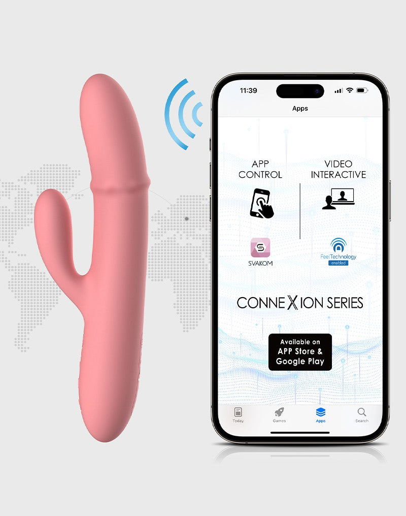 SVAKOM - MORA NEO - INTERAKTIV KANINVIBRATOR MED STØDPERLER - Fersken