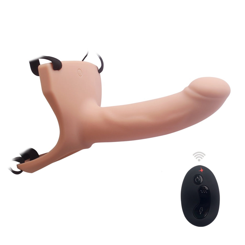Strap-on sæt m. vibrerende hul dildo 17cm
