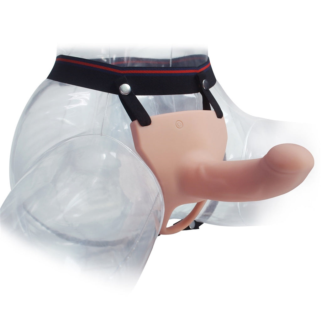 Strap-on sæt m. vibrerende hul dildo 17cm