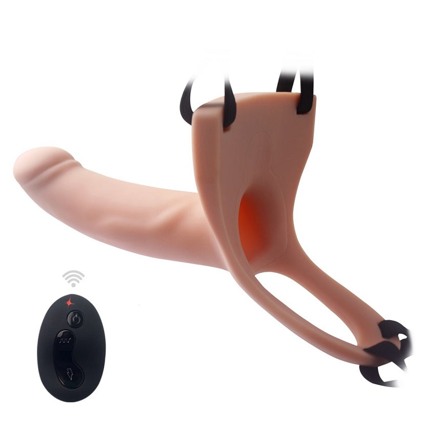 Strap-on sæt m. vibrerende hul dildo 17cm