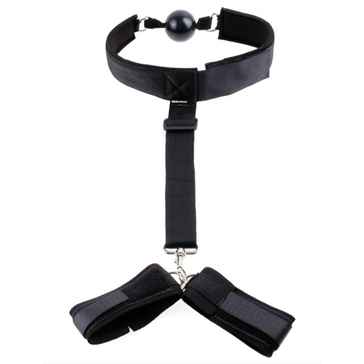 Bondage restraints hals, cuffs og gag