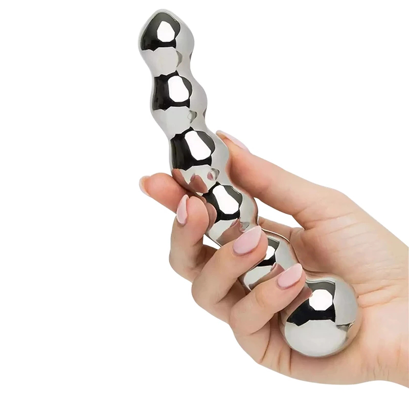 Dobbelt, tung ståldildo med 6 kugler, 18cm