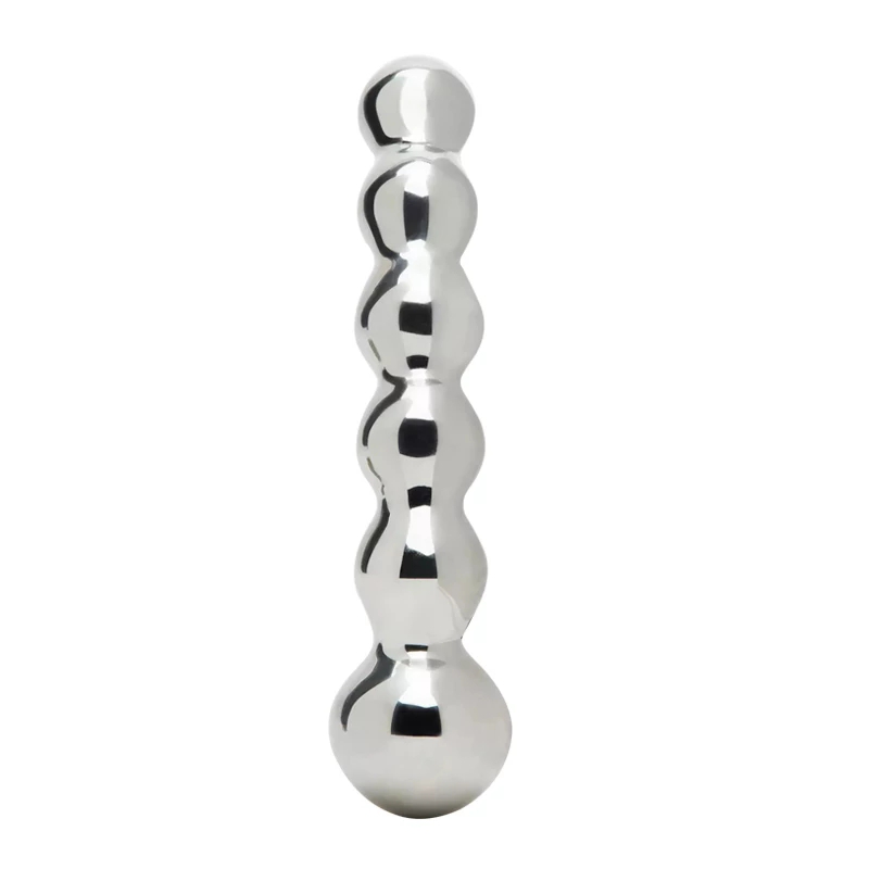 Dobbelt, tung ståldildo med 6 kugler, 18cm
