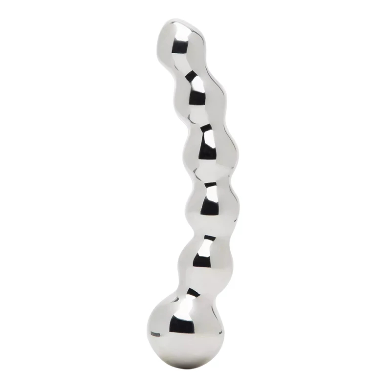 Dobbelt, tung ståldildo med 6 kugler, 18cm