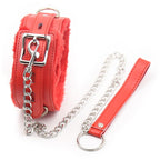 Rødt bondage halsbånd m. rem og kæde