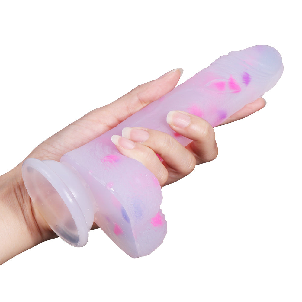 Jelly dildo m. sugekop 18cm, multifarvet 