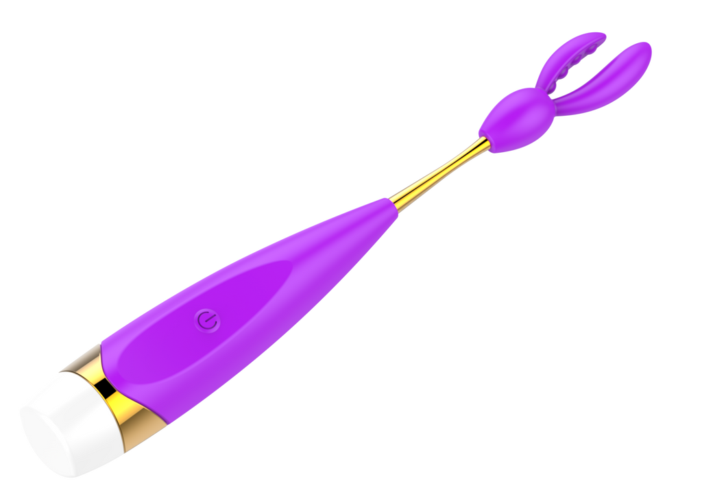 Klitoris vibrator m. ekstra hoveder, lilla/guld