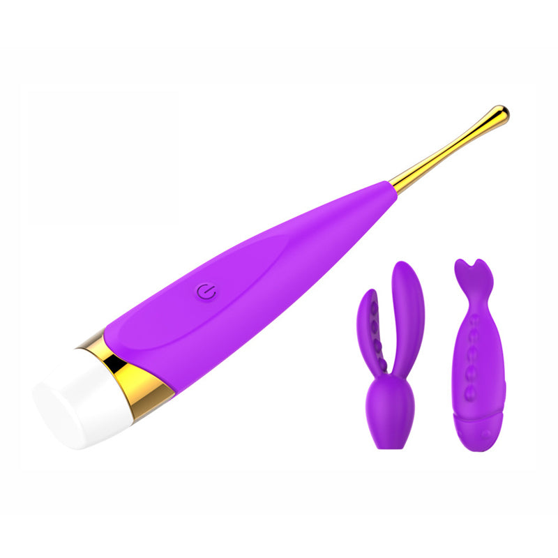 Klitoris vibrator m. ekstra hoveder, lilla/guld