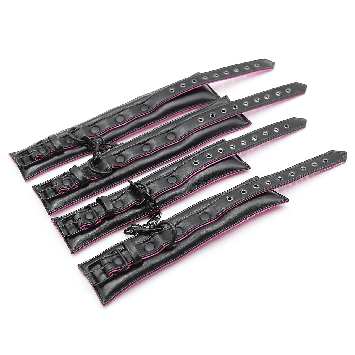 Bondage sæt hænder, fødder og halsbånd - sort/pink