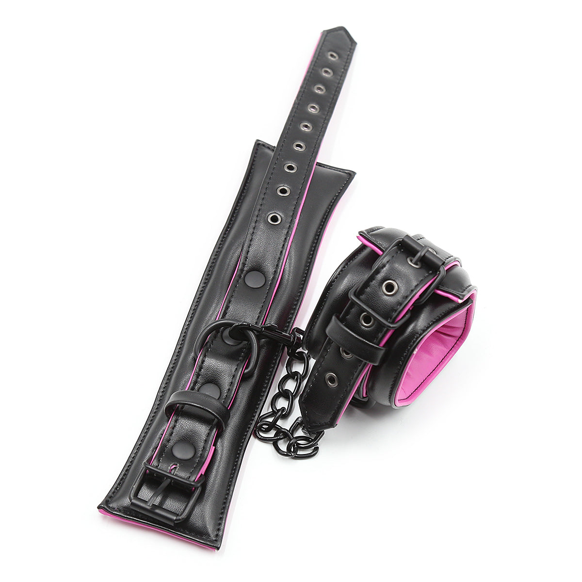 Bondage sæt hænder, fødder og halsbånd - sort/pink