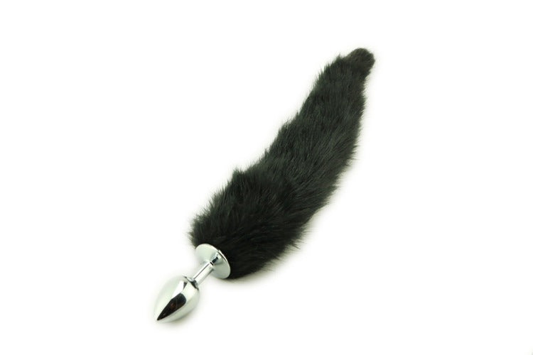 Stål buttplug med hale, sort