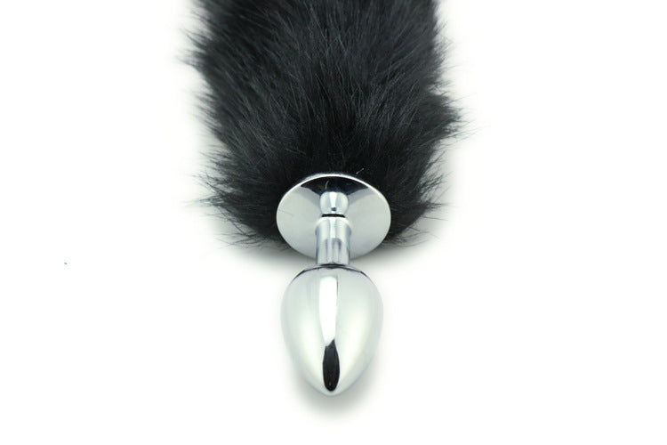 Stål buttplug med hale, sort