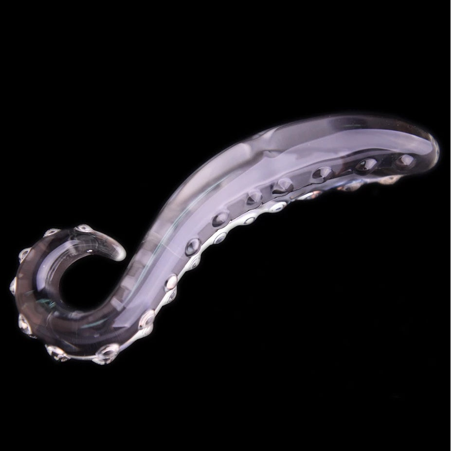 Tungespids glasdildo transparent 15cm