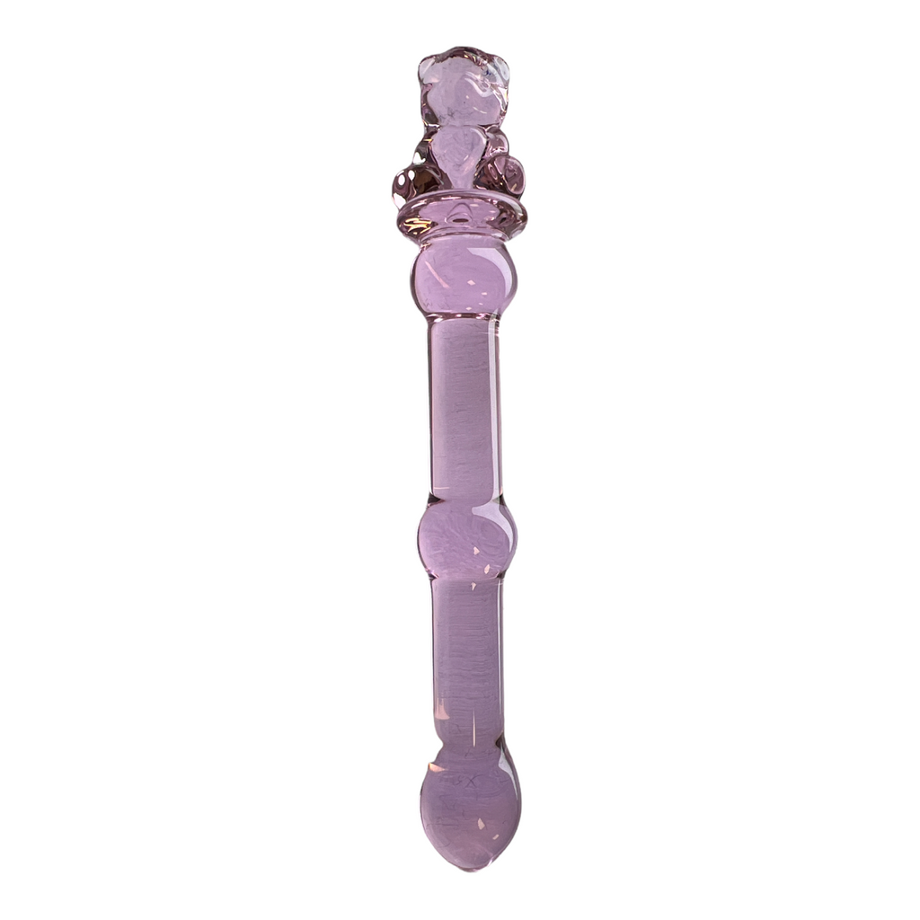 Pink teddy bear glasdildo, 18cm