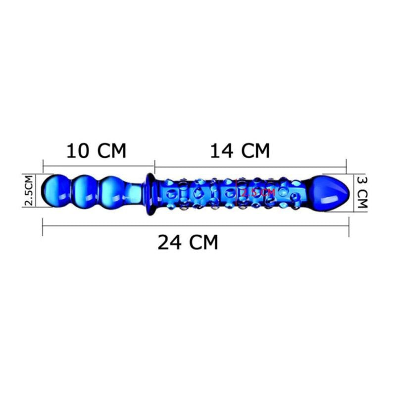 Glas dobbeltdildo safirblå 24cm