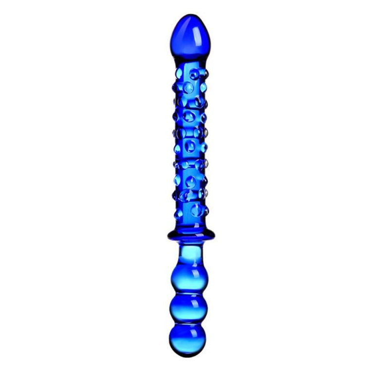 Glas dobbeltdildo safirblå 24cm
