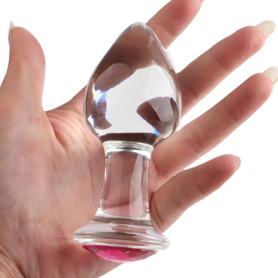 Glas analplug shiny red diamond