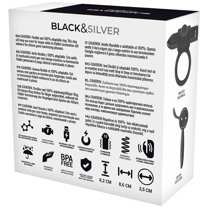 Black &amp; Silver cameron remote control penisring watchme
