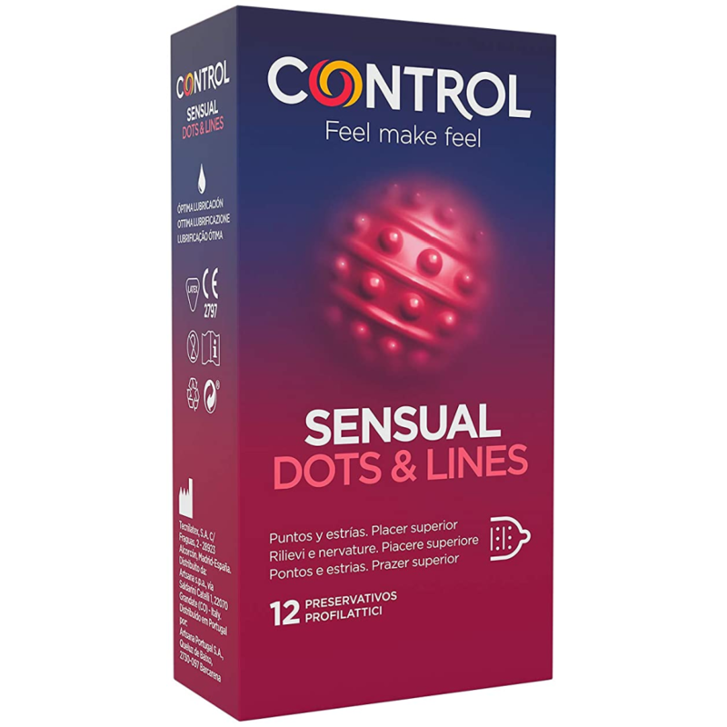 Control sensuelle prikker &amp; linjer 12 stk kondomer