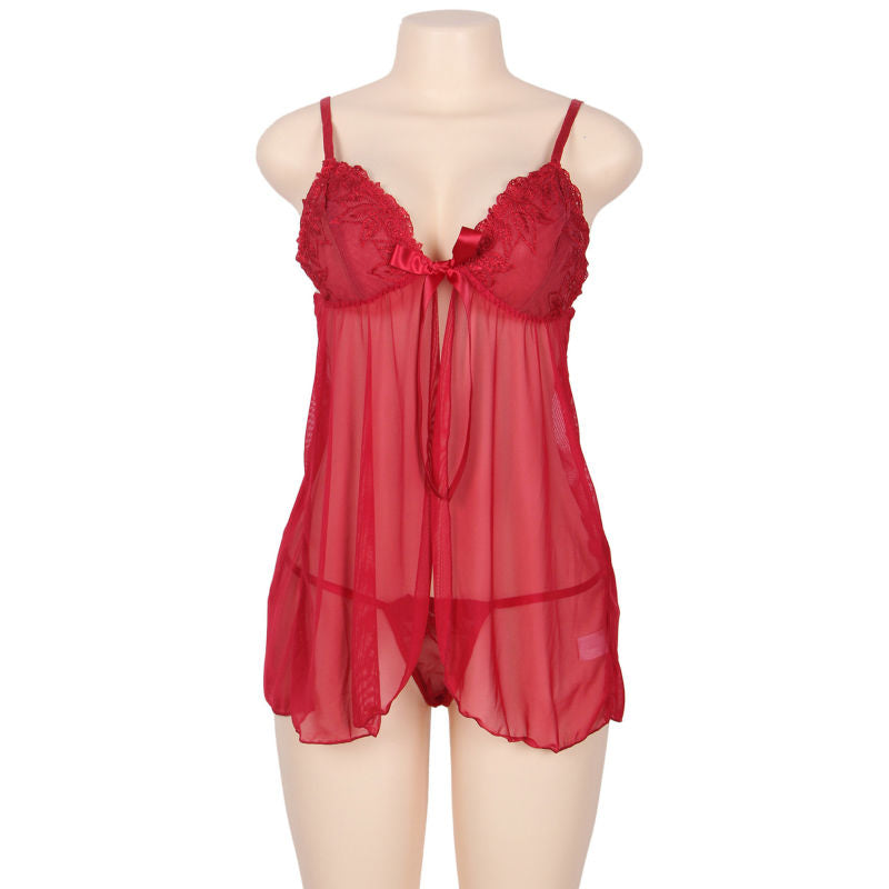 Subblime red babydoll with floral design queen plus