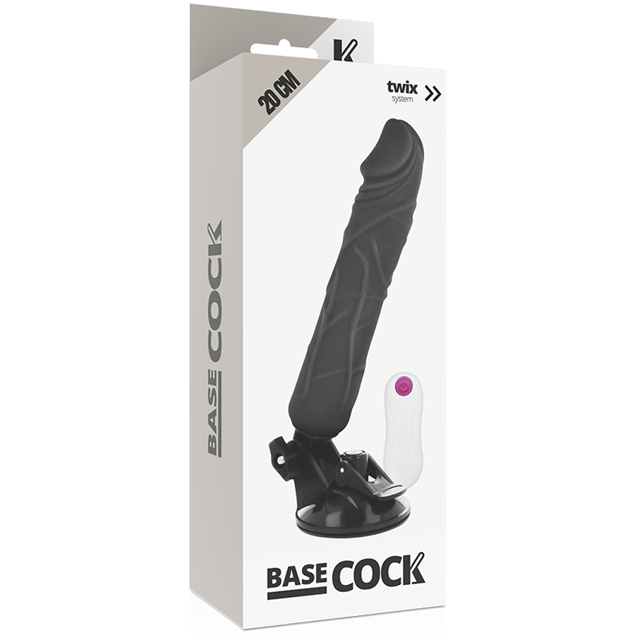Basecock realistisk vibrator m. remote sort 20 cm