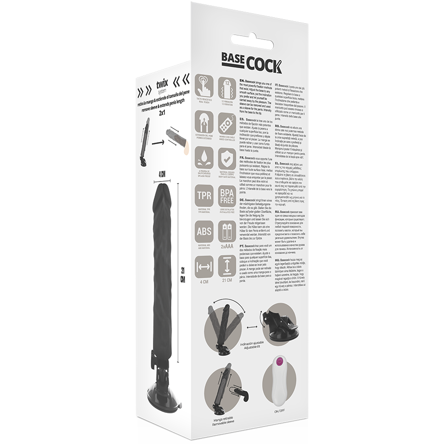 Basecock realistisk vibrator m. remote sort 21 cm