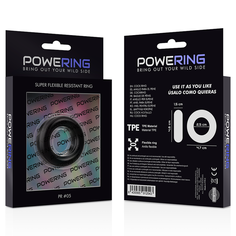 Powering PR05 super fleksibel penisring 4,8 cm sort